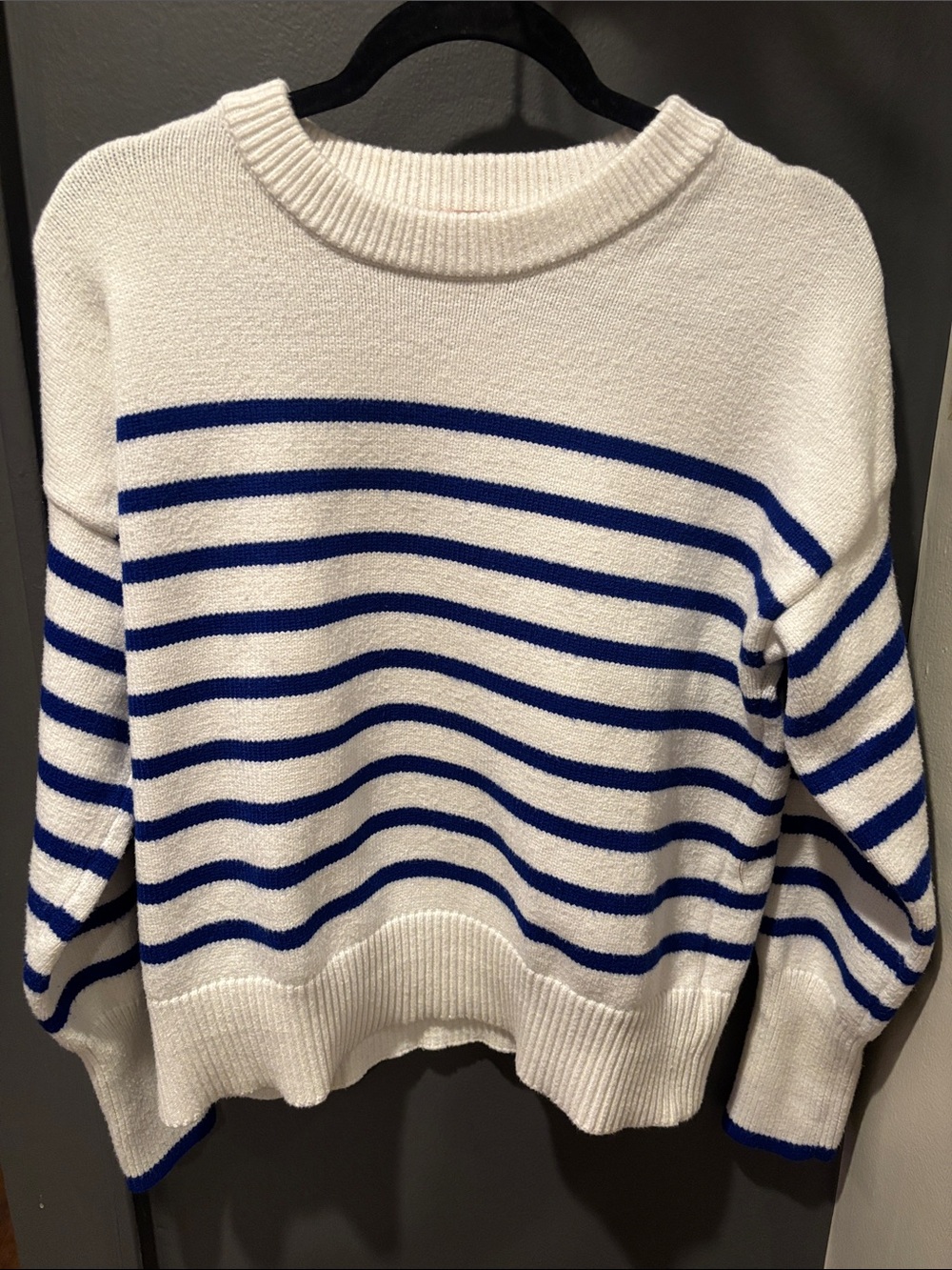 Philosophy Cream and Blue Striped Crewneck Sweater